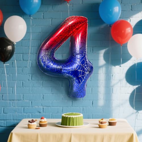 Spider Web 40 Inch Foil Number 4 Balloon Set for Halloween & Birthdays - Includes Straws