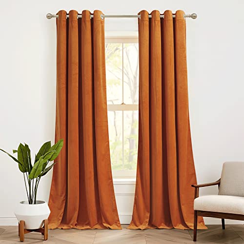 Orange Velvet Curtains for Bedroom Set of 2 - Room Darkening, Energy Saving, 52x108 Inches