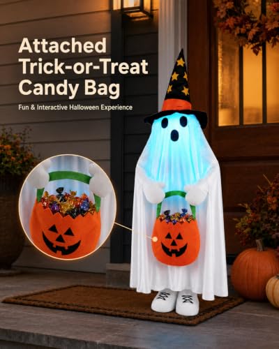 Light Up Ghost Halloween Yard Decor with RGB Color Changing Lights - 37 Inches