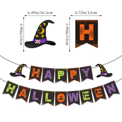 Halloween Paper Triangle Banner with Spider Cobweb Bats Skull Ghost Pumpkin - Style-10