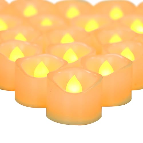 Battery Operated Flickering LED Tea Lights - Warm Yellow 24 Pack
