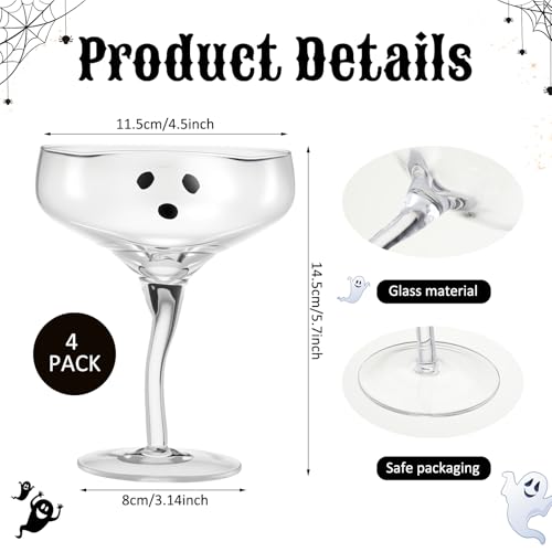 Ghost Martini Glasses - Clear 4-Piece Halloween Cocktail Cups 13 oz