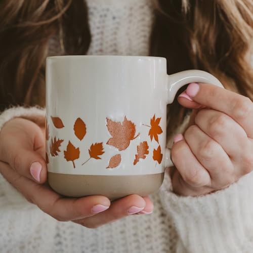 Fall Coffee Mug with Orange Leaves Design - 14oz Stoneware Cup for Tea & Cider, Microwave & Dishwasher Safe, Autumn Gift