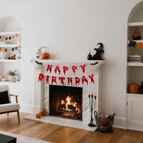 Halloween Birthday Banner with Glitter and Bats - 118 Inch Spooky Decor