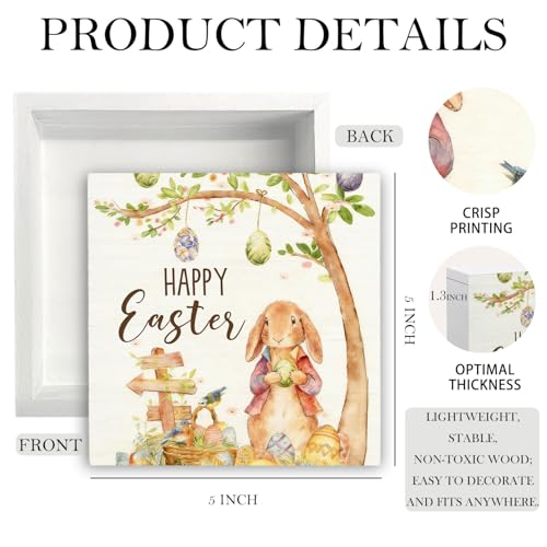 HYKDFMNCJ Bunny04 Easter Bunny Wooden Sign - Spring Desk Decor 5x5 Inch