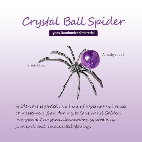 Handmade Spider Crystal Ball Figurine Set - Gothic Decor with Black Alloy Base, 9pcs, 1.77-2.16 Inches Variation of THIS listing