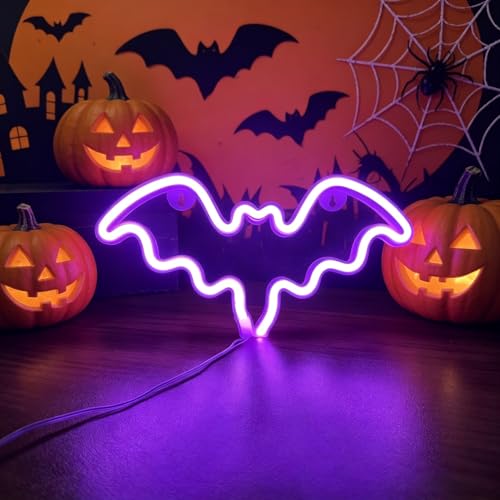Purple Bat Neon Sign, Halloween LED Wall Light, Gothic Decor