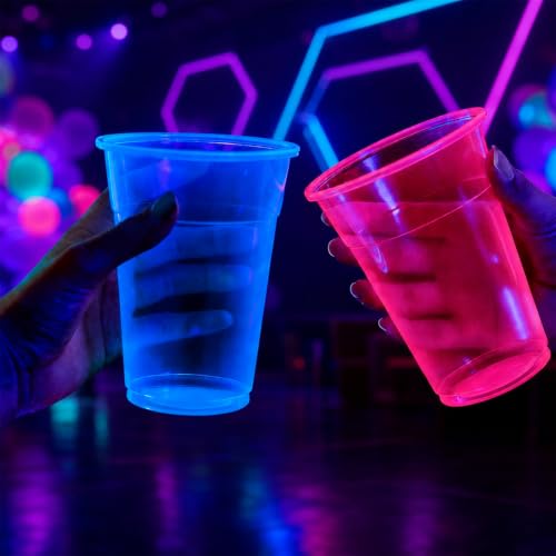 Glow-in-the-Dark Neon Plastic Cups 12 oz - 40 Pack for Parties