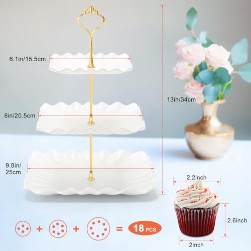 Wavy-Metal-Rod 3-Tier Plastic Cupcake Stand - Square Tiered Serving Tray