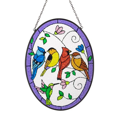 Birds on a Branch Stained Glass Window Hanging - Sun Catcher Wall Decor