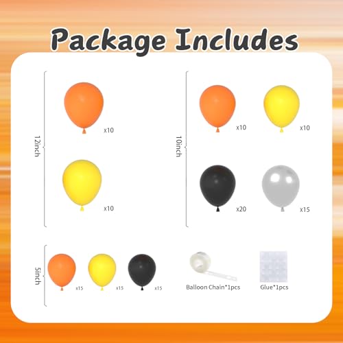 Construction Balloon Arch Kit - Orange Yellow Black Silver 122PCS Party Decorations