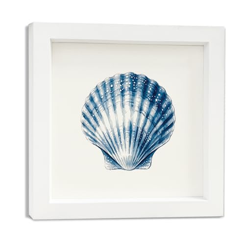 Seashell Wall Art Decor - Blue Coastal Summer Beach Theme, 7x7 Inch Handmade