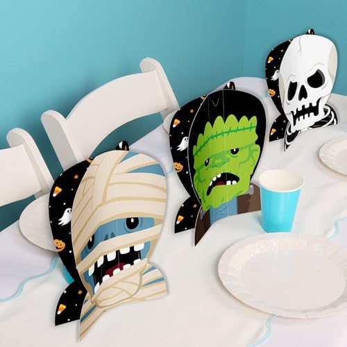 Halloween Monster Table Centerpieces Set of 8 - Skeleton, Dracula, Frankenstein & Mummy Party Decor