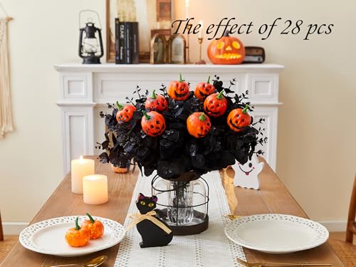 Black Halloween Artificial Flowers and Pumpkin Decor Set - Spooky Indoor Centerpieces - Variation: Black-Pumpkin