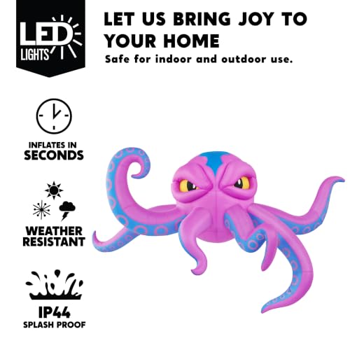 10FT Long Halloween Inflatable Rooftop Octopus with LED Lights - Spooky Outdoor Decor - Blue Tentacled Variation