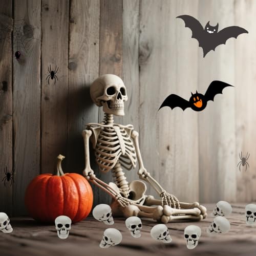 24 Mini Plastic Skull Heads for Halloween Decorations - 2.4 Inch Set of Spooky Skeletons