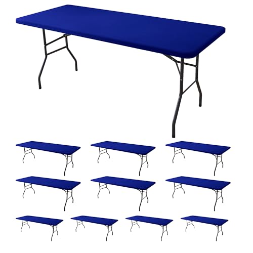 Fitted 6ft Rectangle Tablecloth Set - Elastic Waterproof Spandex, 10 Pack, Royal Blue