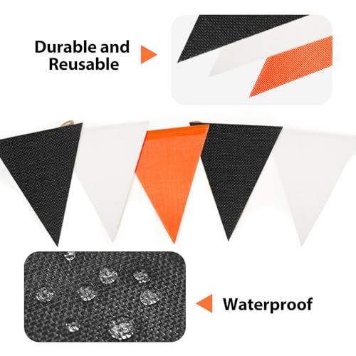 Halloween Bunting Pennant Flags - Black & Orange, 39Ft Burlap Banner Set