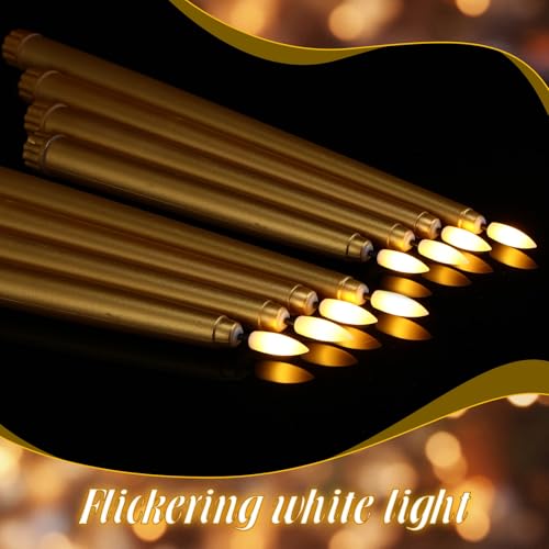Golden Flameless LED Taper Candles Set - 24 Battery Operated Candles, 8.5-12.8 Inch, Classic Style