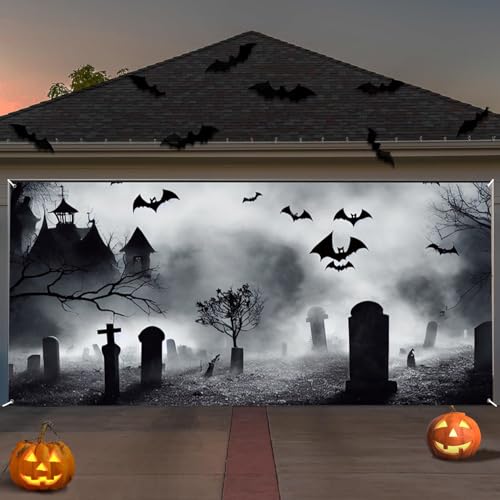 Halloween Garage Door Decorations Large Hanging Backdrop Cover - Multi 10x8ft