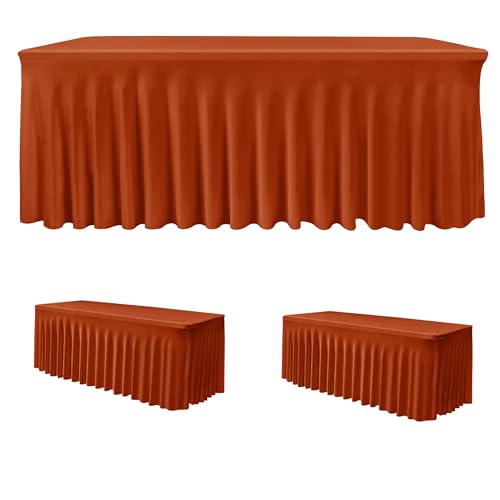Rust 2 Pack Spandex Table Skirts for 8ft Rectangle Tables - Autumn Event