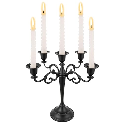Matte Black 5-Arms Metal Candelabra Candle Holder - Vintage Gothic Taper Stand