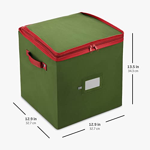 Christmas Ornament Storage Box - Holds 64 Three-Inch Ornaments with Dividers, Durable Organizer, Green