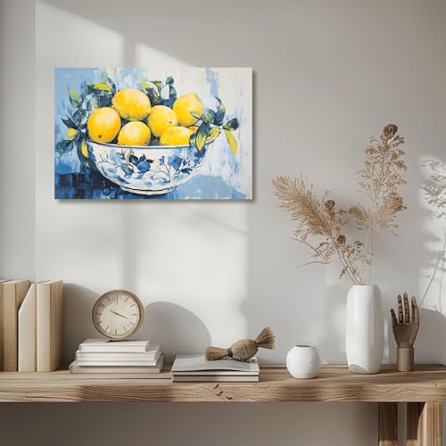 Blue Lemon Wall Art Citrus Prints for Kitchen & Bathroom Decor - 18" x 12"
