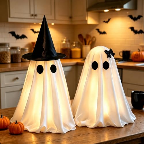 Indoor Halloween Ghost Decorations Set - Spooky Light-Up Ghosts, 2 Pack