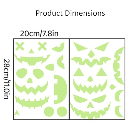 Glow Pumpkin Face Stickers 16 Pcs Glow in The Dark Halloween Window & Wall Decor - Waterproof Ghost Eyes Party Stickers