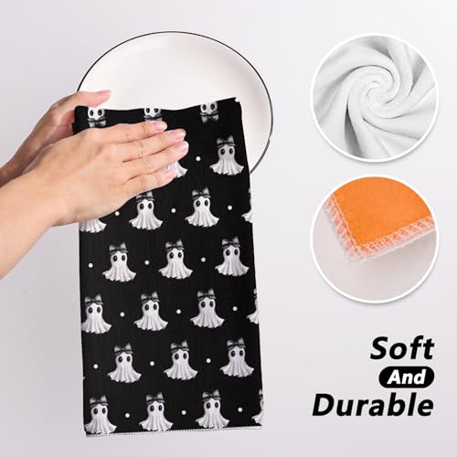 Halloween Kitchen Towels Set of 2 18x26 Inches Spooky Black Ghost Decor