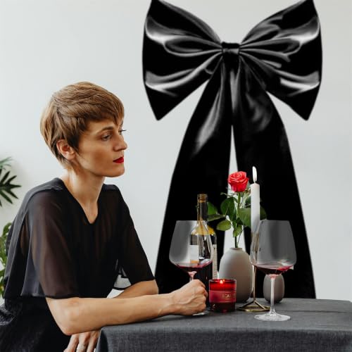 Black Satin Ribbon Tie Hanging Decor - 24x42 Inch Large Black Bow - Elegant Party Backdrop