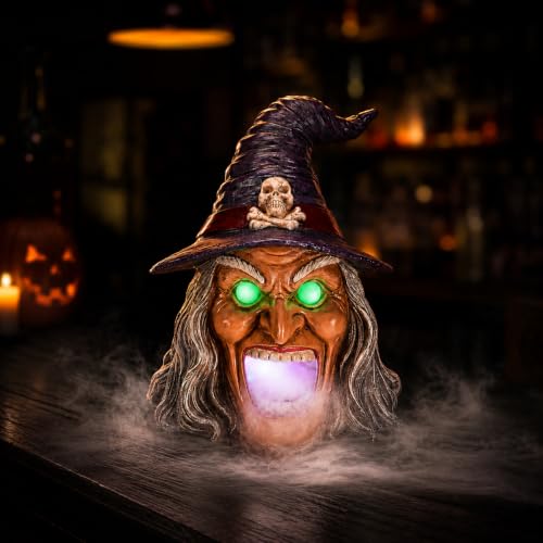 Halloween Witch Mist Maker with Glowing Eyes and Fog Effect - Yellow Witch Mist Variation