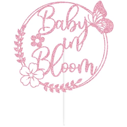 Pink Glitter Baby in Bloom Cake Topper - Spring Baby Shower & Gender Reveal Decor
