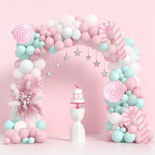 Pink Christmas Balloon Arch Kit 137pcs with Foil Candy Cane & Tree - Xms Pink Variation