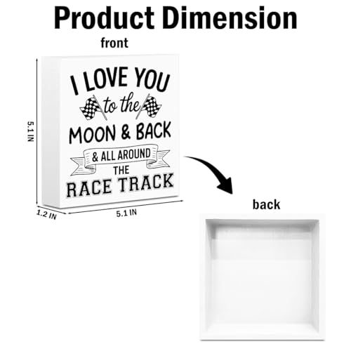 Race Track Wooden Box Sign - Desk Decor with Checkered Flags, Rustic Home Accent