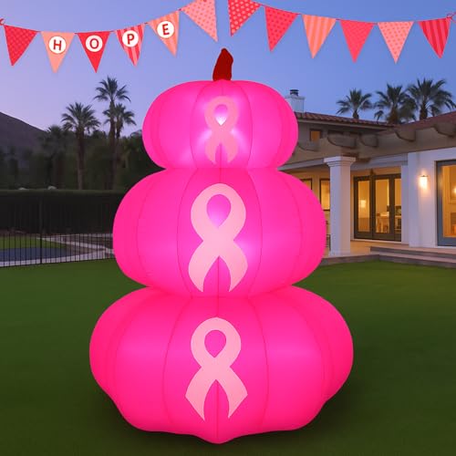 6ft Pink Ribbon Inflatable Pumpkin for Breast Cancer Awareness with LEDs