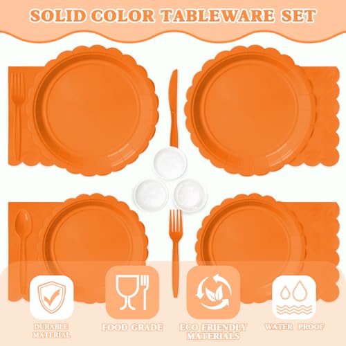 Orange Paper Plates and Napkins Party Set - 175 Pieces for Fall & Halloween