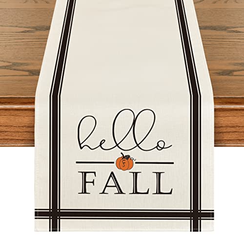 13x72 Inch Beige Table Runner - Hello Fall Home Party Decor