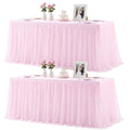 Pink 8ft Rectangle Tablecloth & Tulle Skirt Set - 96x30 Inches, 2 Pack