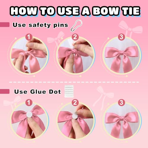 40Pcs Pink Black Satin Bow Wall Decor Set for Halloween, Birthday & Party