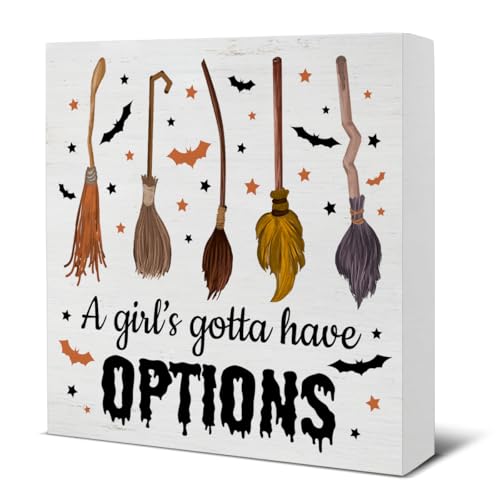 Halloween Witchy Decor Spooky Broomstick Sign for Party & Home 5x5 Inches