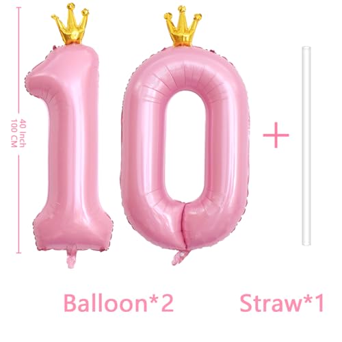 Pink Number 10 Balloon with Crown 40 Inch Latex & Foil Party Decor - Pink Princess Theme, Anniversary, Birthday Supplies - Variation of THIS listing