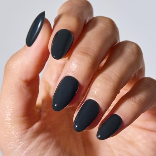 ohora Gel Press On Nails Medium Oval Black - Classic Solid Color, Ready-to-Wear