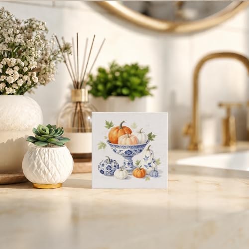 Chinoiserie Pumpkin Wooden Sign - Fall Decor, 5x5 Inch, Variation CHIPUMK