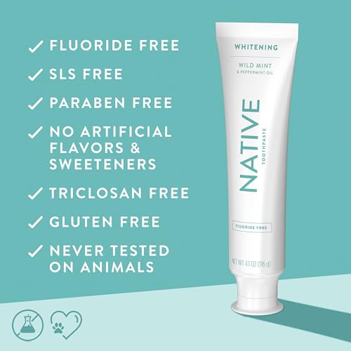 Native Fluoride-Free Whitening Toothpaste 4.1oz Pack of 3 Wild Mint & Peppermint Oil