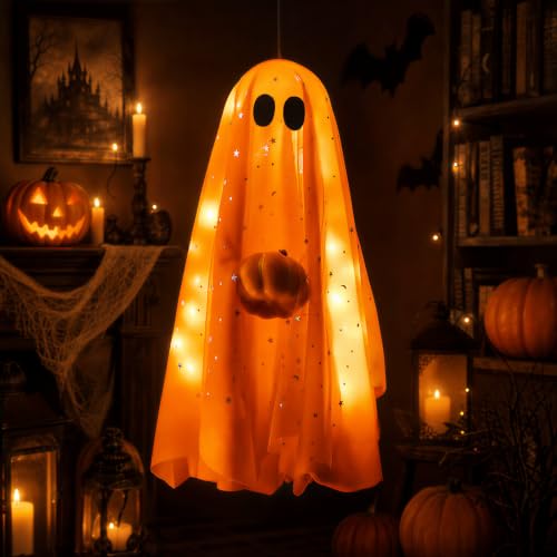 3 Pcs LED Hanging Ghost Decorations for Halloween Outdoor Yard Porch