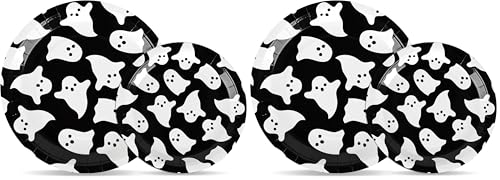 AimFun Halloween Ghost Paper Plates Set - 9 Inch & 7 Inch Disposable Party Tableware (Pack of 2)