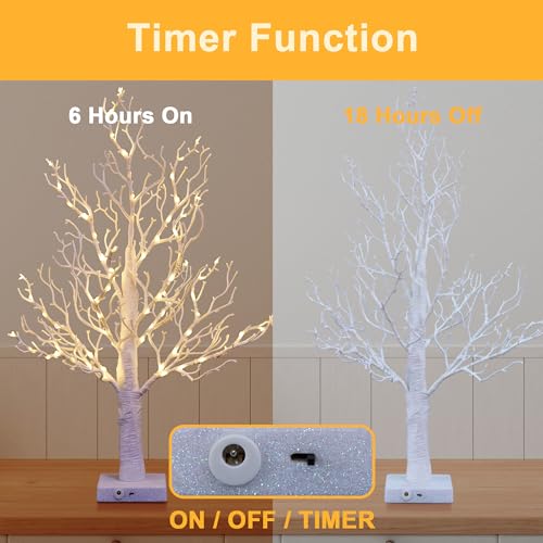 24in Lighted Willow Tree Bonsai with 70 Mini LED Lights - White Artificial Tree for Home & Holiday Decor