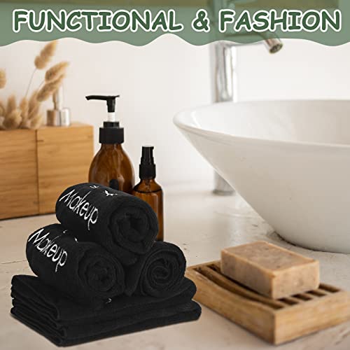 Black Makeup Remover Towels Set of 30 - Microfiber Face Washcloths, Reusable & Quick Drying